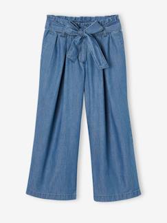 Meisje-Wijde "paperbag"-driekwartmeisjesbroek van licht denim
