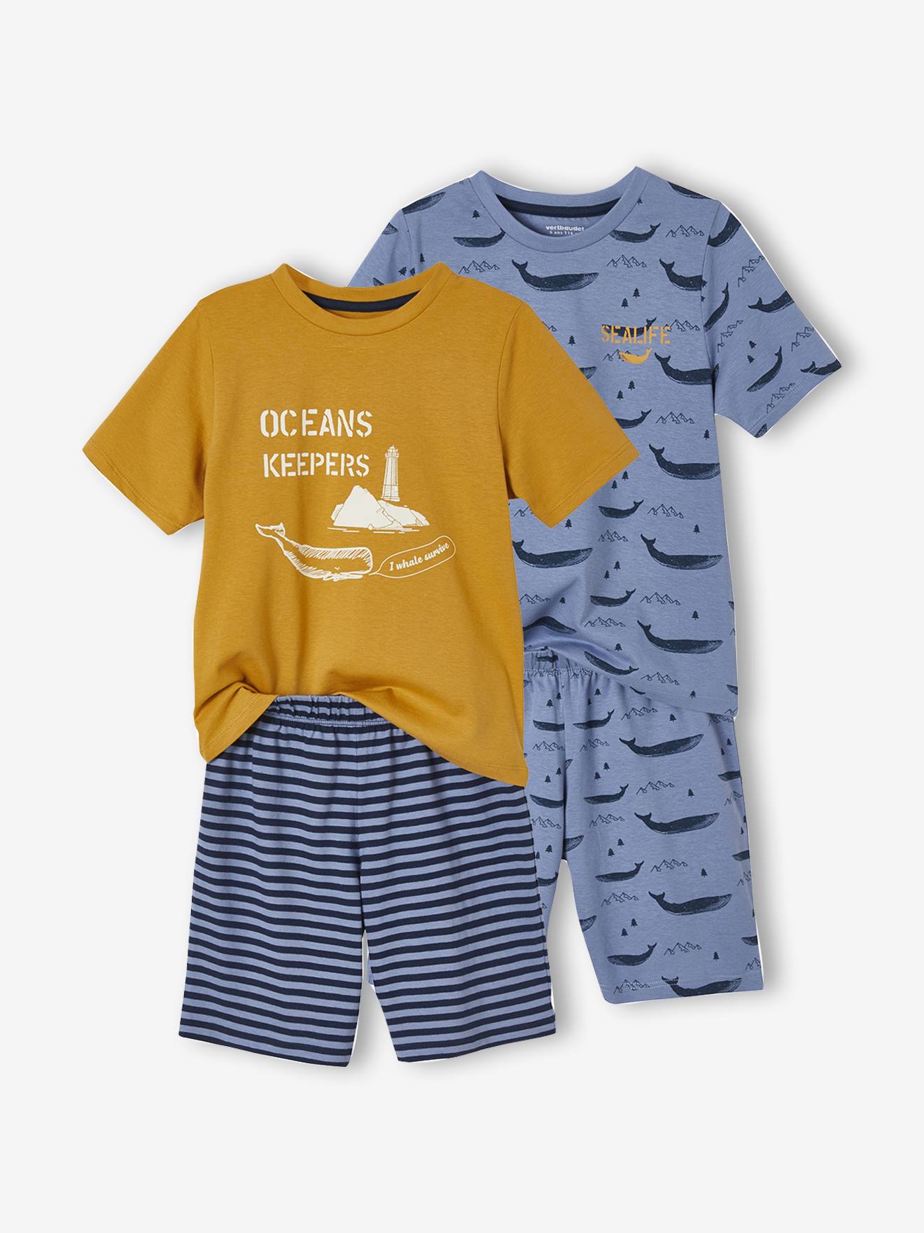 Vertbaudet Set Van 2 Oeko-Tex® Pyjama's Voor Jongens Met Walvissen Set Mosterd En Blauw
