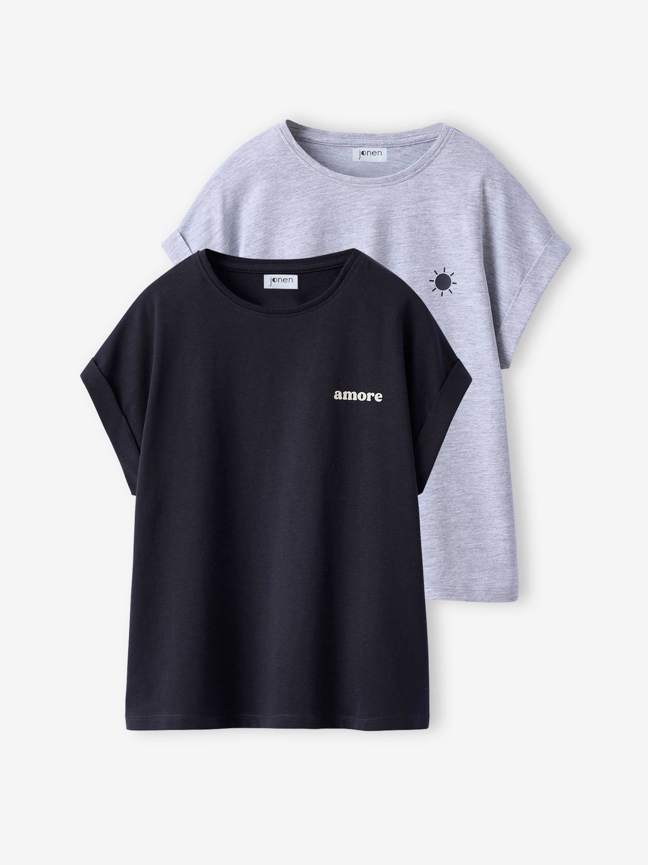 Jonen Set Van 2 T-shirts Met Korte Mouwen Voor Meisjes Antraciet