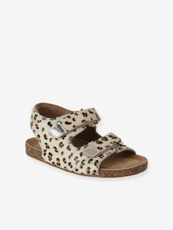 Chaussures-Chaussures fille 23-38-Sandales scratchées cuir motif léopard enfant