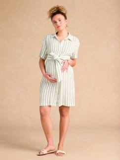 Vêtements de grossesse-Allaitement-Robe chemise à larges rayures grossesse et allaitement ENVIE DE FRAISE en gaze de coton