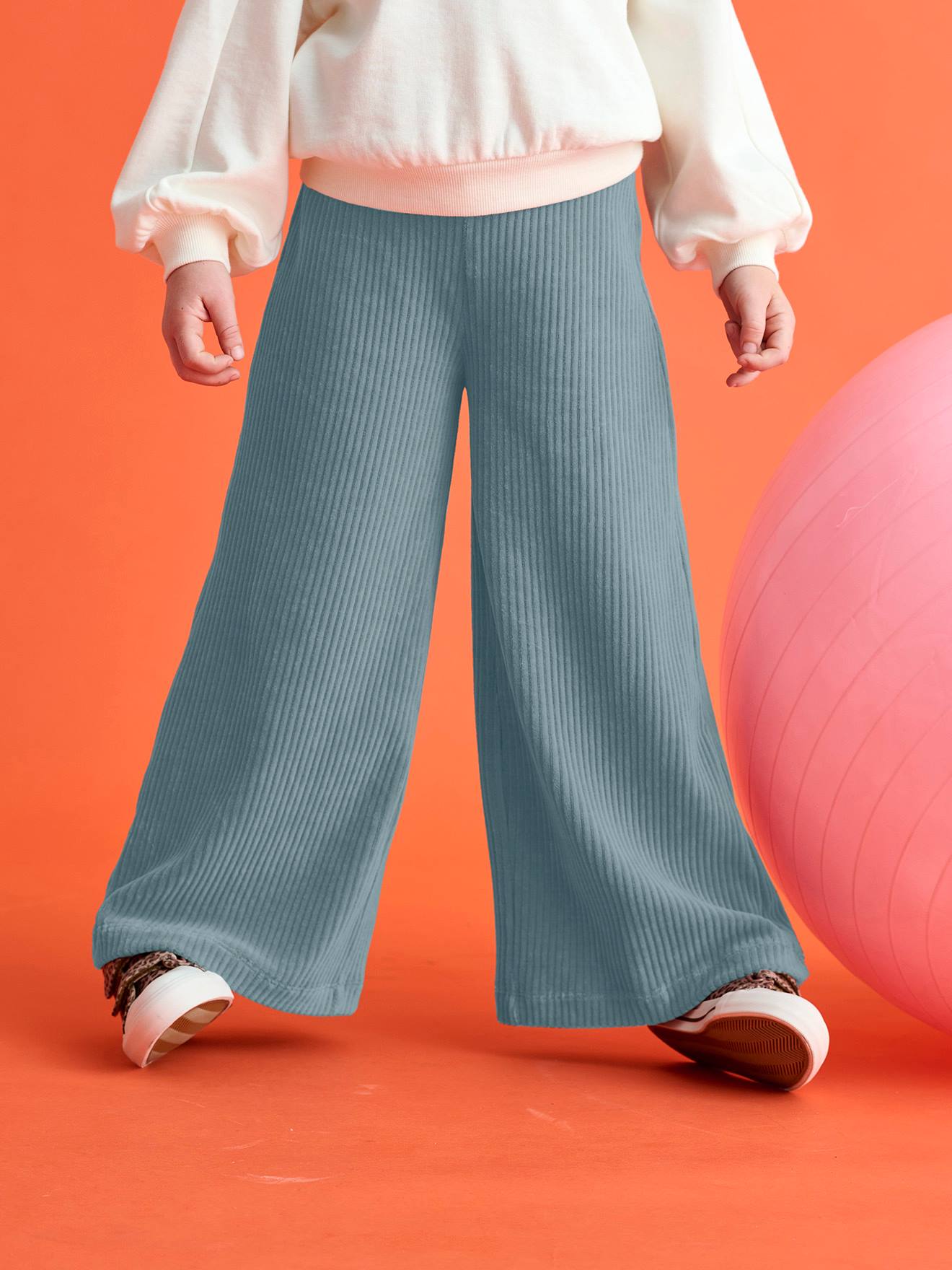Vertbaudet Wijde, Fluwelen Broek Voor Meisjes Grijsblauw