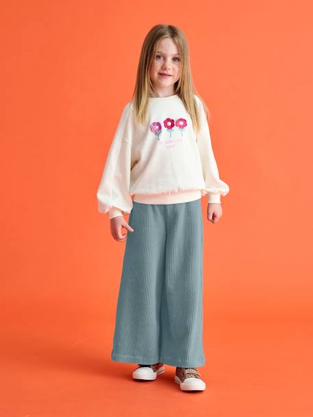 Wijde, fluwelen broek voor meisjes antraciet+bruin+chocoladebruin+grijsblauw+kaki+pruim+rozen+zachtpaars - vertbaudet enfant 