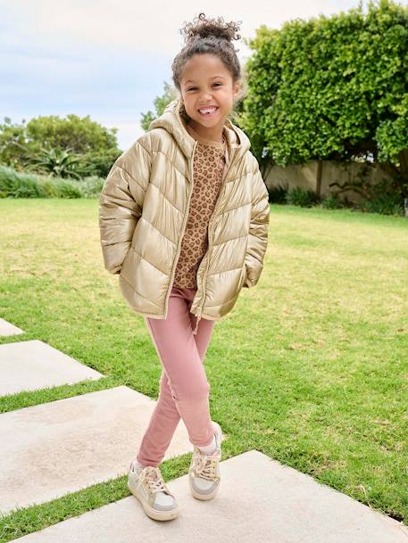 Fille-Manteau, veste-Doudoune légère à capuche effet brillant Fille