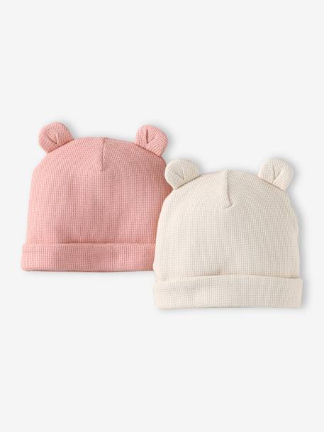 Bébé-Lot de 2 bonnets naissance en coton
