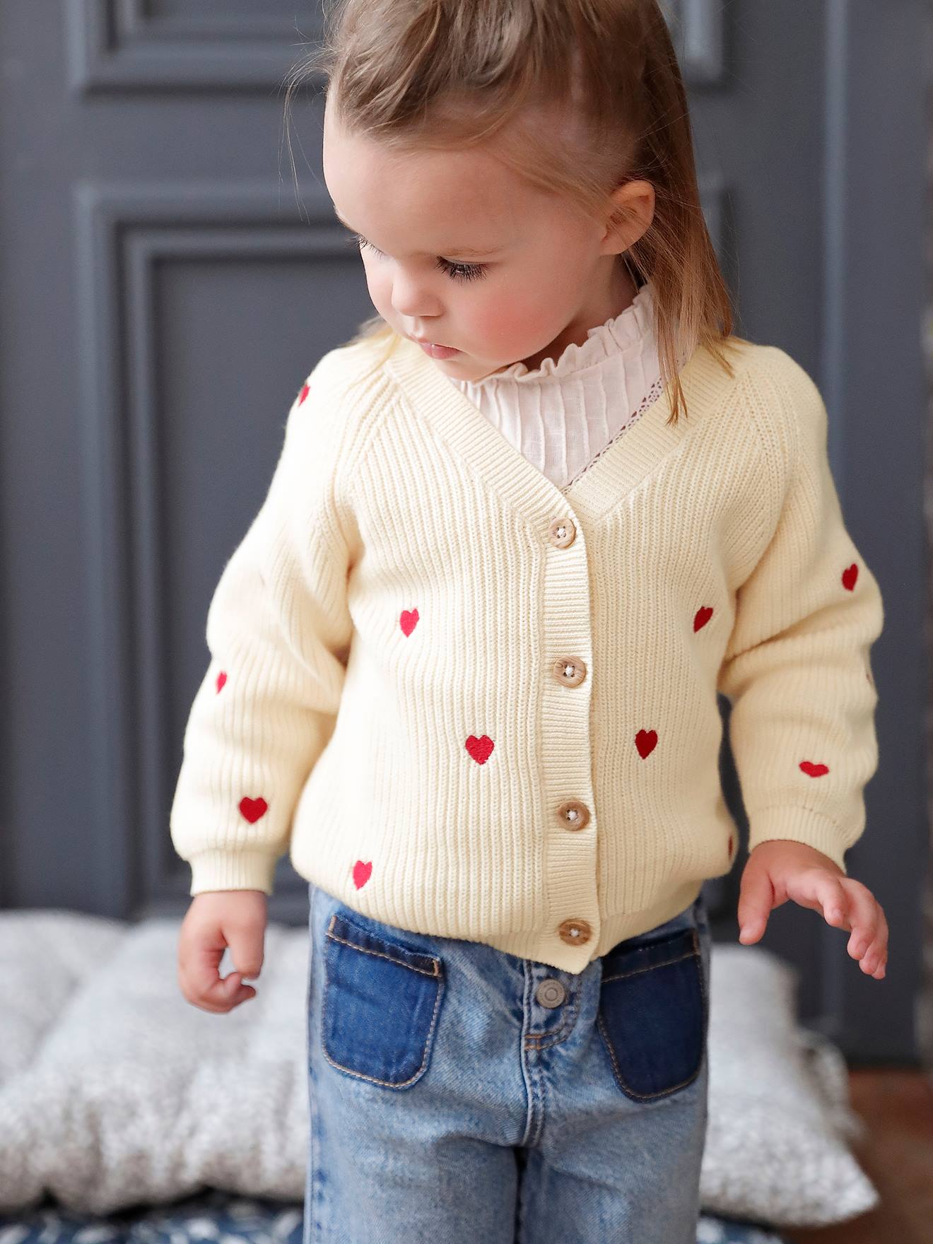 Vertbaudet Babyvestje Met Borduursel En V-hals Van Engels Ribbreisel Ecru