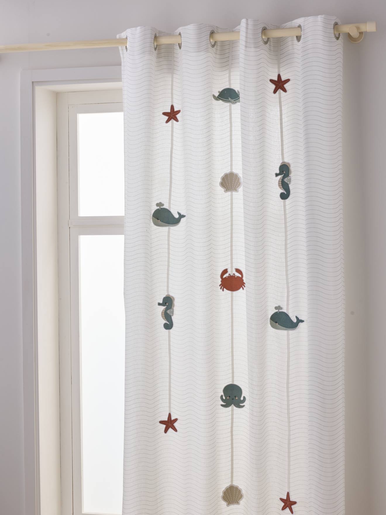 Vertbaudet Under The Ocean Eyelet Gordijnslinger Met Zeedieren Wit