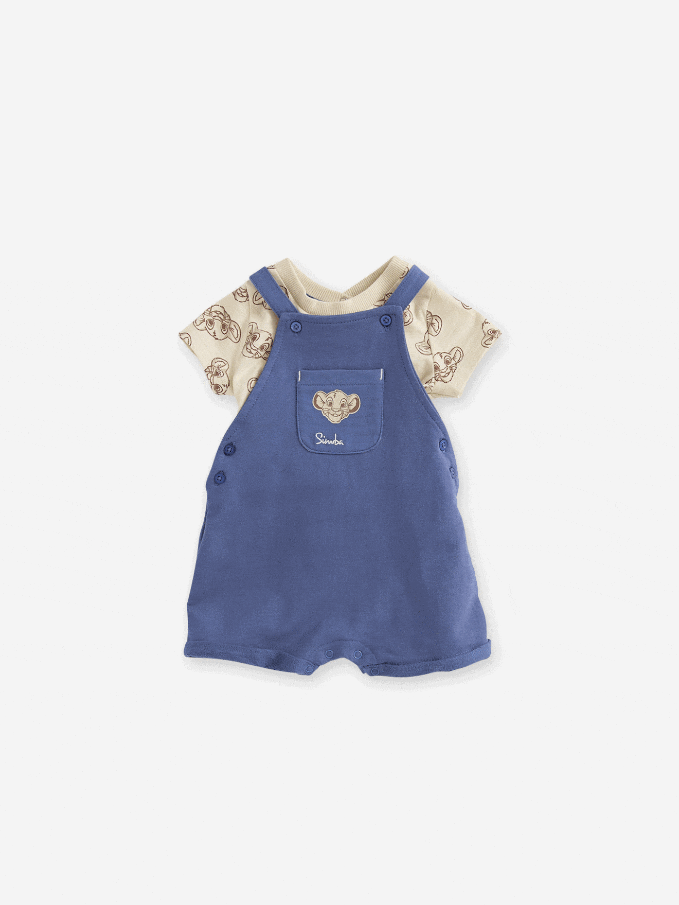 De Leeuwenkoning Babyset Met T-shirt + Korte Tuinbroek Disney® Lion King Indigoblauw