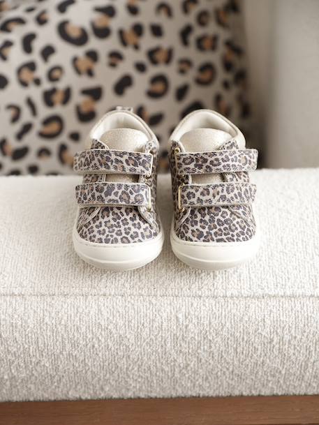Zachte lederen baby-slofjes voor de eerste stapjes beige, bedrukt+blauw, bedrukt+brons+goud+goudgeel+groen, bedrukt+oudroze+roze (poederkleur)+roze, bedrukt+rozen+turquoiseblauw+veel roze+zachtpaars - vertbaudet enfant 