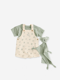 Set van 3 stuks: T-shirt + romper + knuffelbeer voor baby, te personaliseren  - vertbaudet enfant