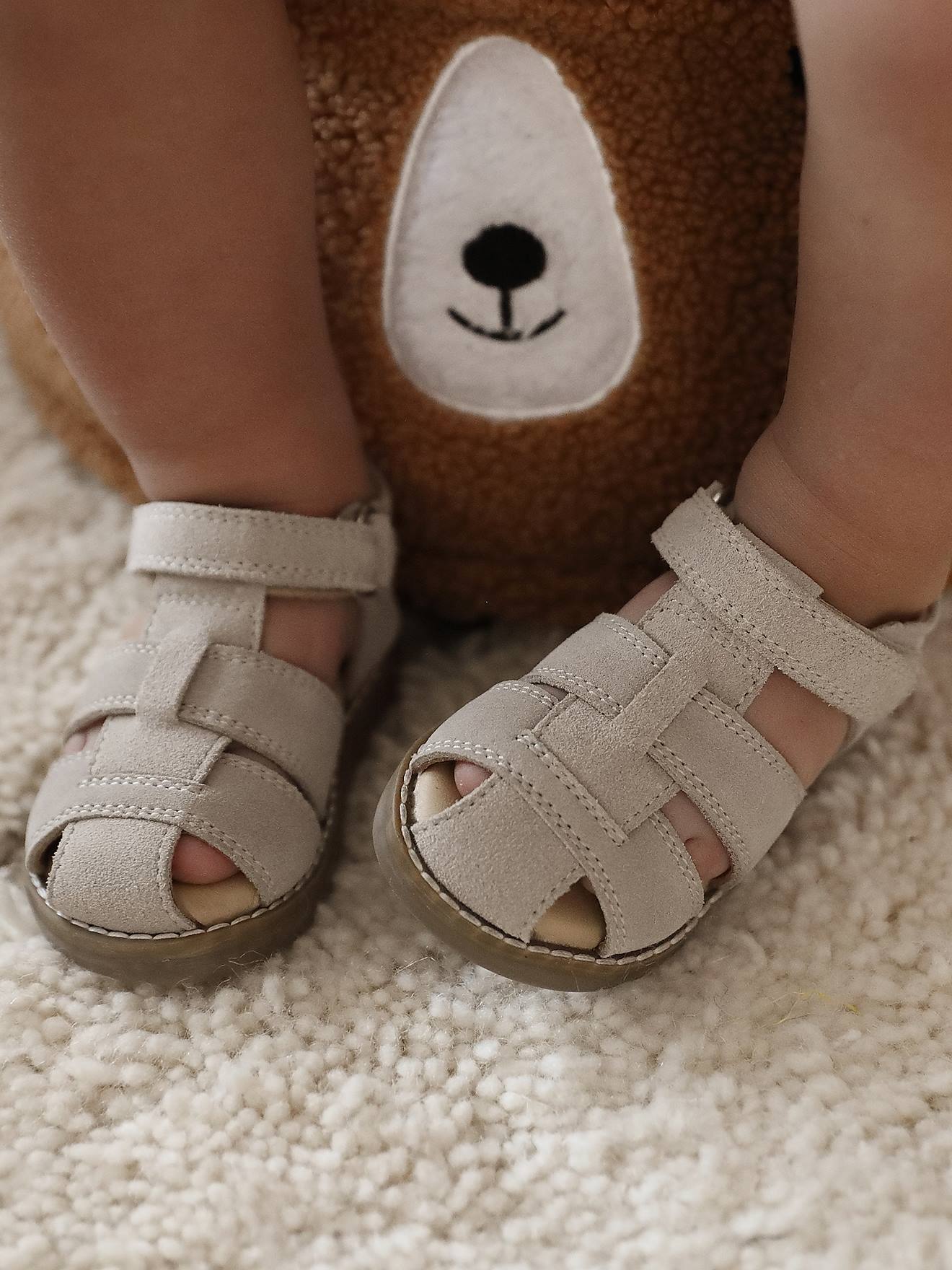 Vertbaudet Gesloten Sandalen Met Klittenband Van Leer Voor Baby's Zandbeige