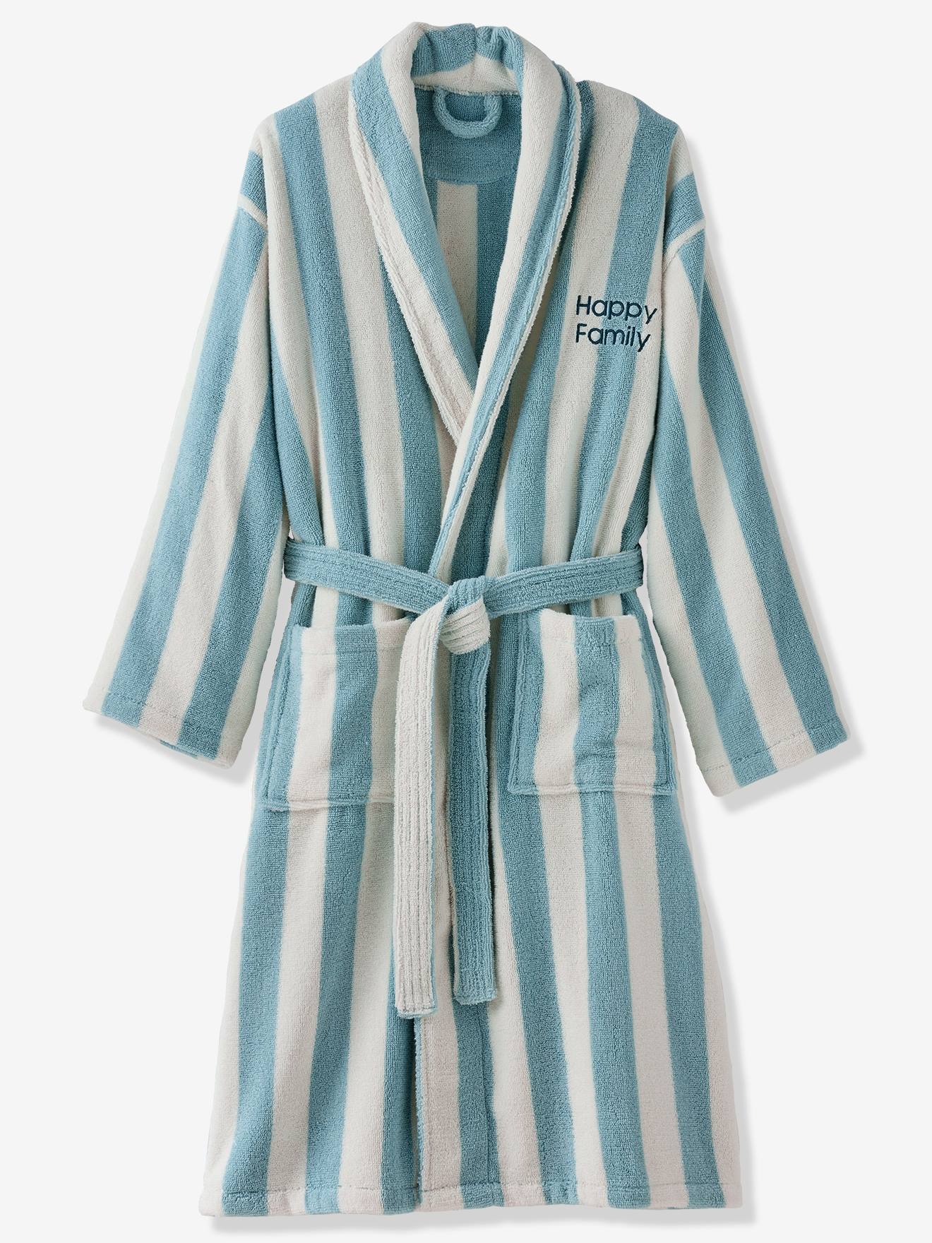 Vertbaudet Gestreepte Badjas Voor Volwassenen Transat Familie-capsulecollectie, Personaliseerbaar, Met Gerecycled Katoen Blauw, Gestreept