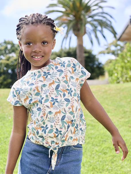 Fille-T-shirt imprimé fille avec noeud fantaisie