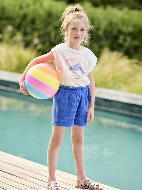 Fille-Short en gaze de coton style "paperbag" fille
