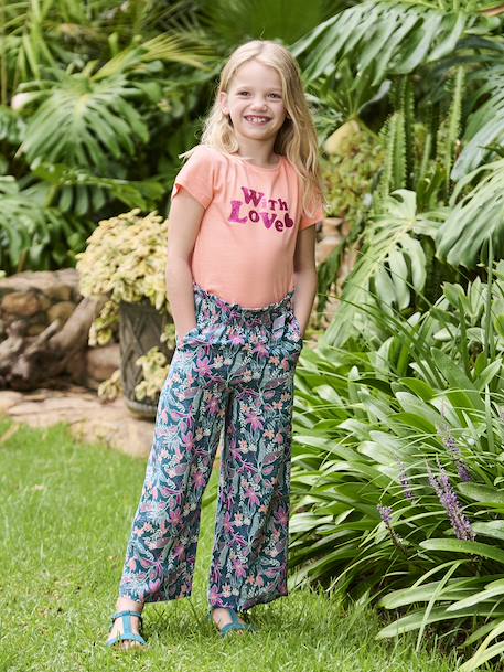Fille-Pantalon-Pantalon large motifs fleurs fille