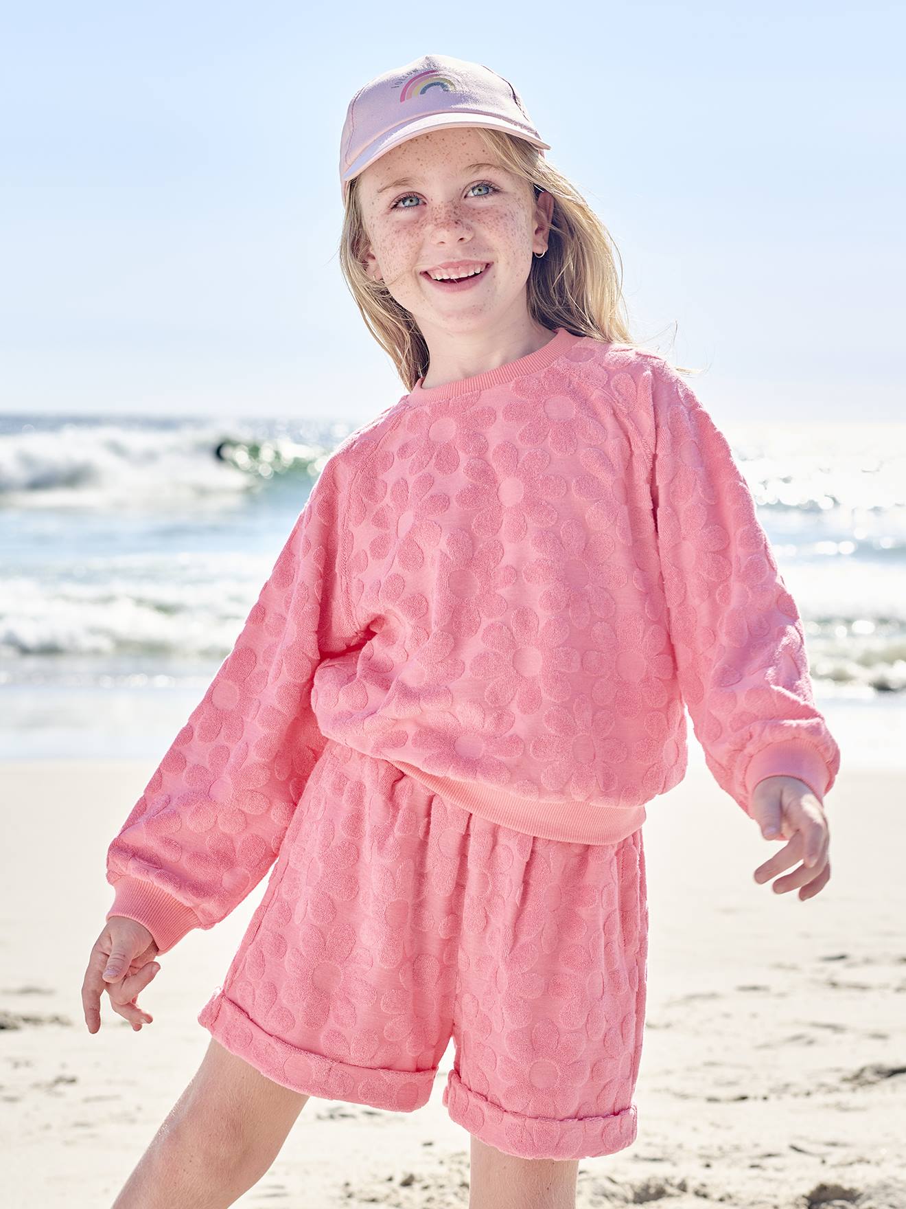 Vertbaudet Set Met Sweater En Gebloemde Short In Badstof Voor Meisjes Snoepjesroze