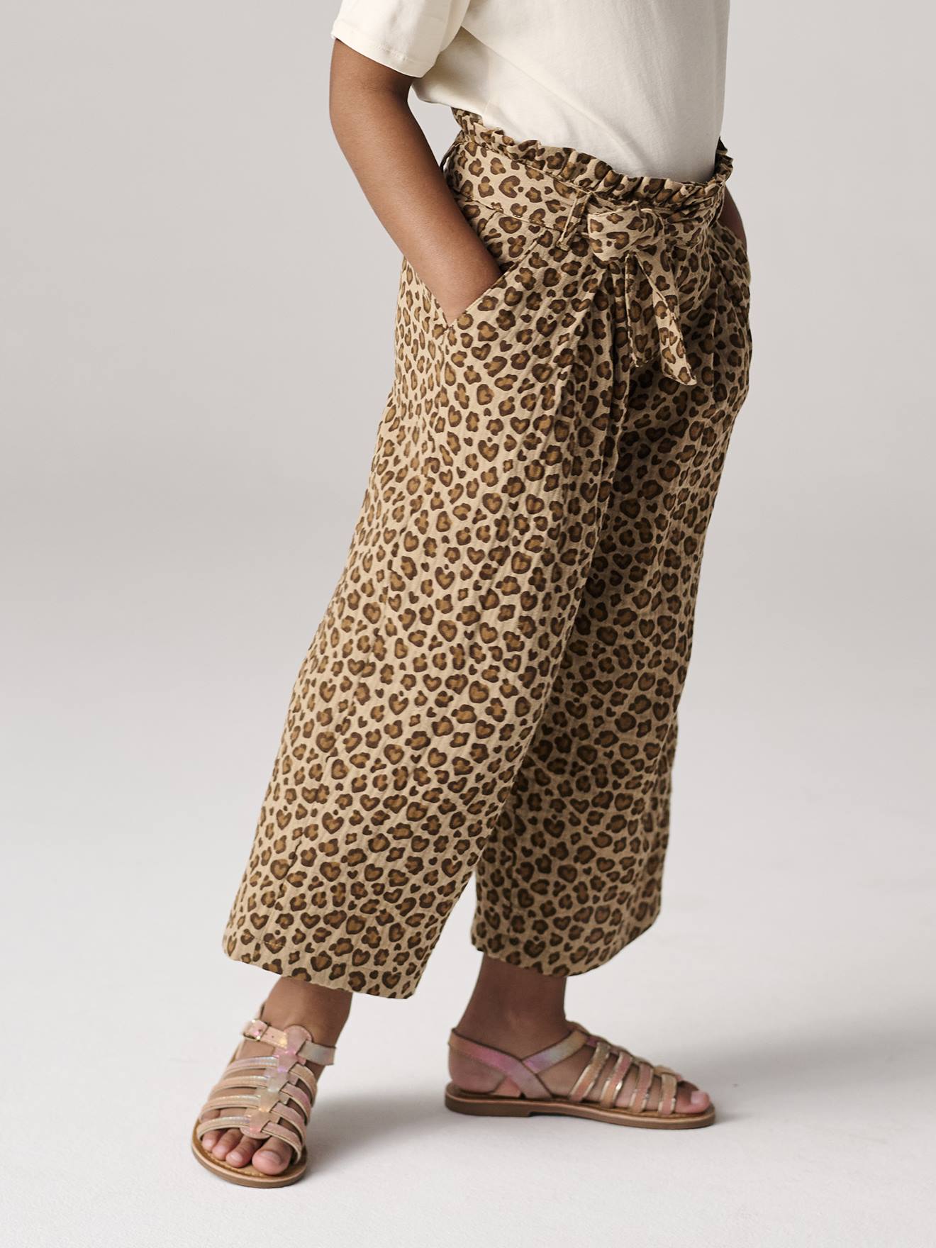 Vertbaudet Wijde Korte Broek 'paperbag' Voor Meisjes, Van Katoengaas Beige