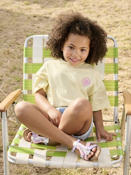 Fille-T-shirt, sous-pull-T-shirt cropped motifs fleurs glitter fille