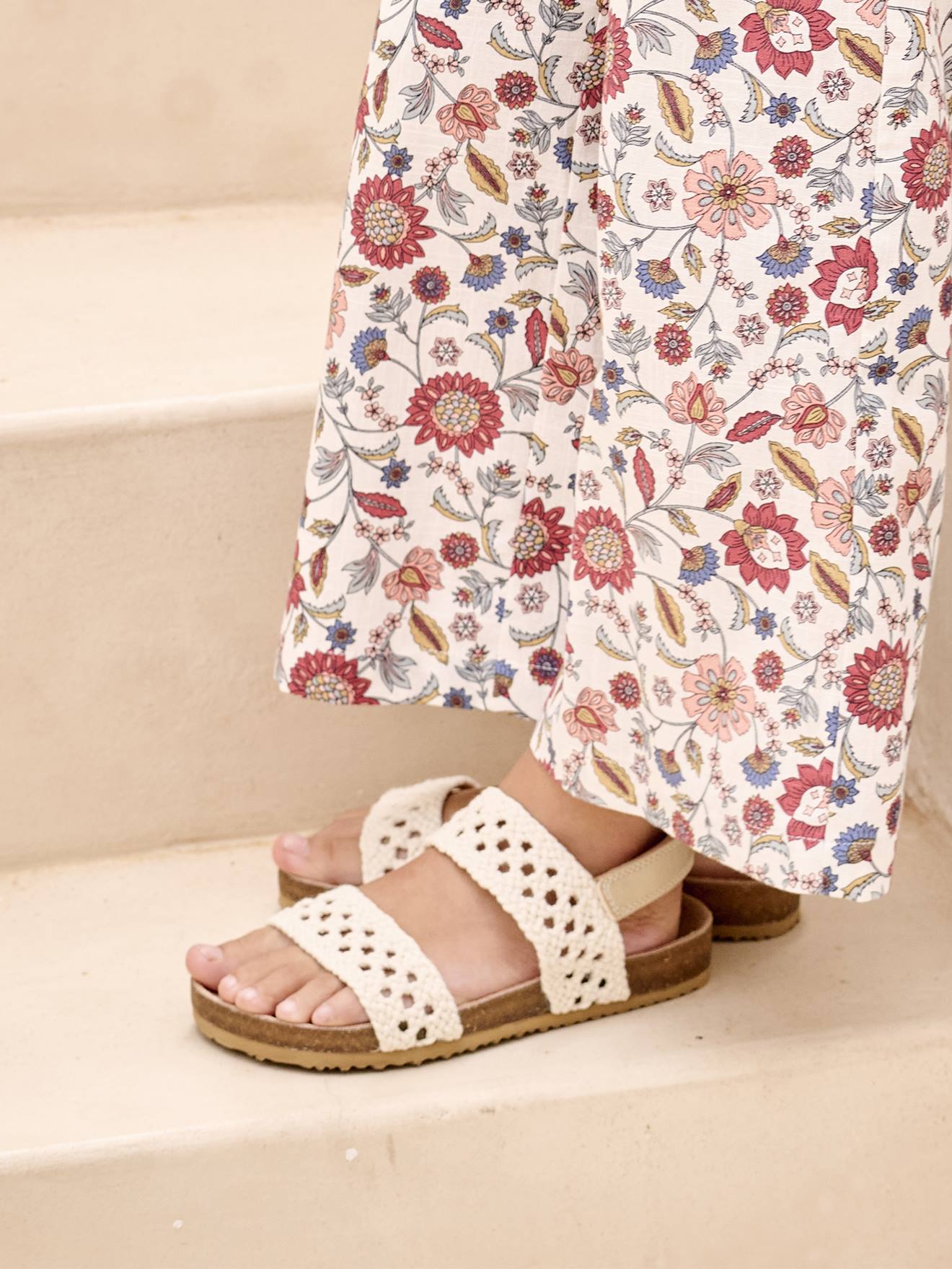 Vertbaudet Kindersandalen Met Klittenband En Gehaakt Effect Beige