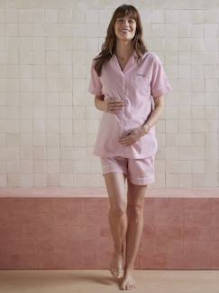 Zwangerschapskleding-Borstvoeding-Gestreepte seersucker pyjama short voor zwangerschap en borstvoeding