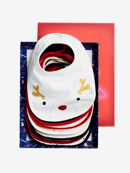 Set van 7 babyslabbetjes KERSTMOTIEVEN+Print met bloemen en vogeltjes+VEELKLEURIG - vertbaudet enfant 