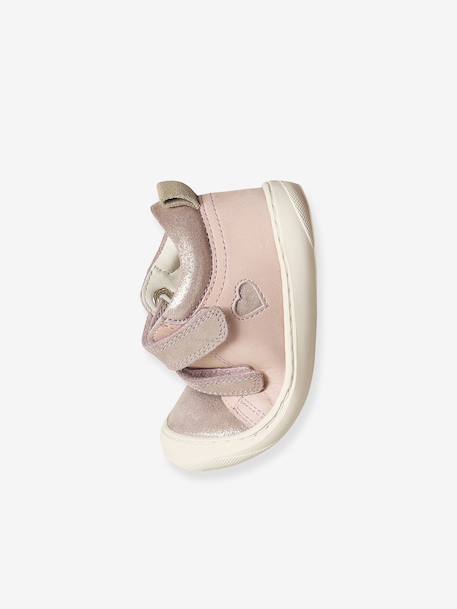 Zachte lederen baby-slofjes voor de eerste stapjes beige, bedrukt+blauw, bedrukt+brons+goud+goudgeel+groen, bedrukt+oudroze+roze (poederkleur)+roze, bedrukt+rozen+turquoiseblauw+veel roze+zachtpaars - vertbaudet enfant 