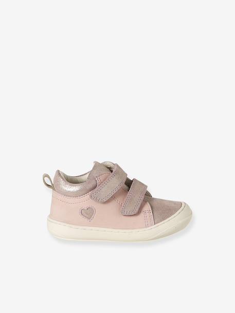 Zachte lederen baby-slofjes voor de eerste stapjes beige, bedrukt+blauw, bedrukt+brons+goud+goudgeel+groen, bedrukt+oudroze+roze (poederkleur)+roze, bedrukt+rozen+turquoiseblauw+veel roze+zachtpaars - vertbaudet enfant 