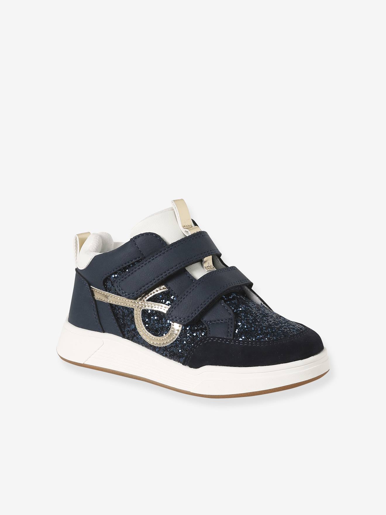 Hoge kindersneakers met klittenband marineblauw