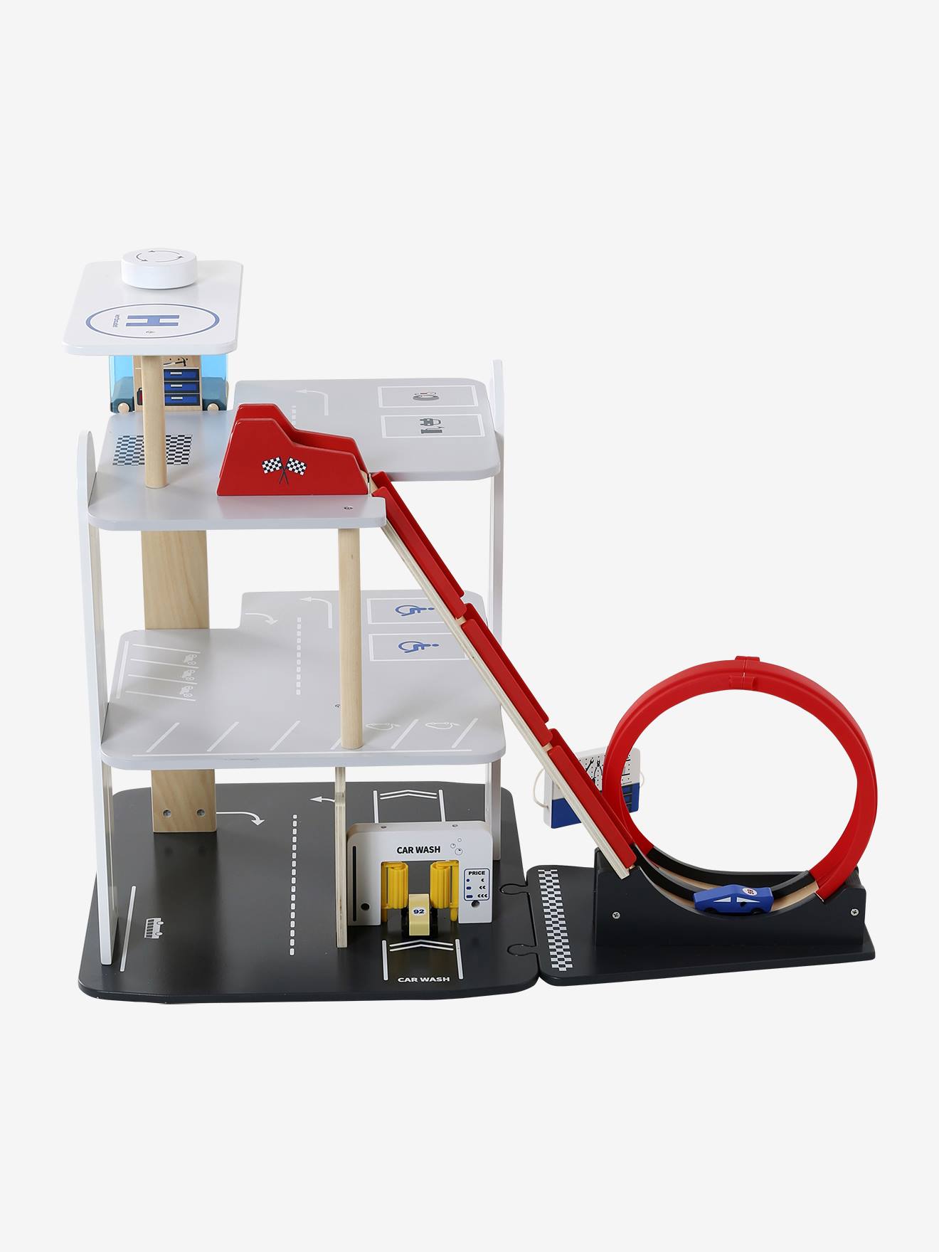 Garage 3 Niveaux Avec Looping En Bois FSC - Vertbaudet - Avec 2 Voitures, Ascenseur, Aire De Lavage