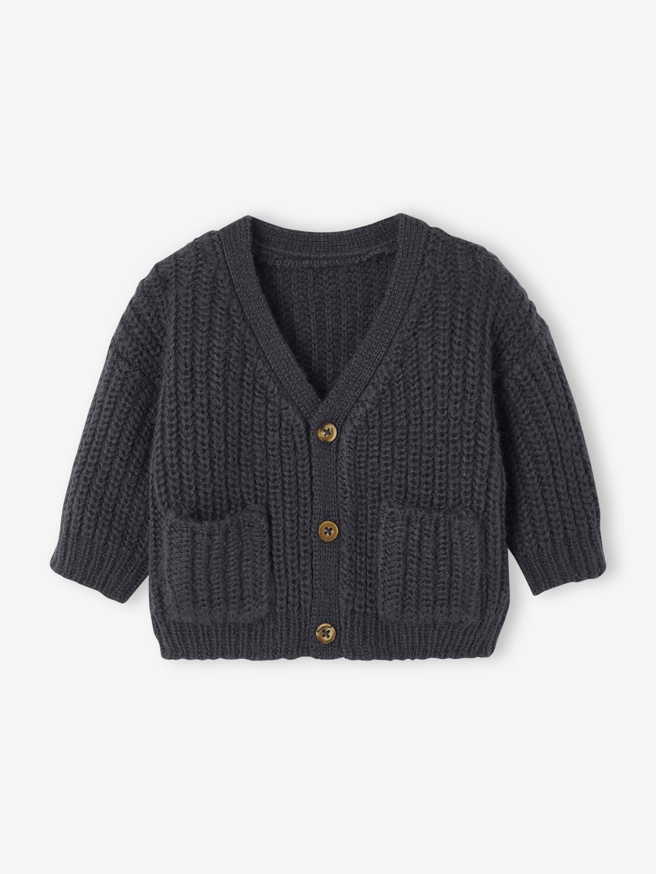 Vertbaudet Babyvestje Met V-hals Van Grof Gebreide Stof Leigrijs