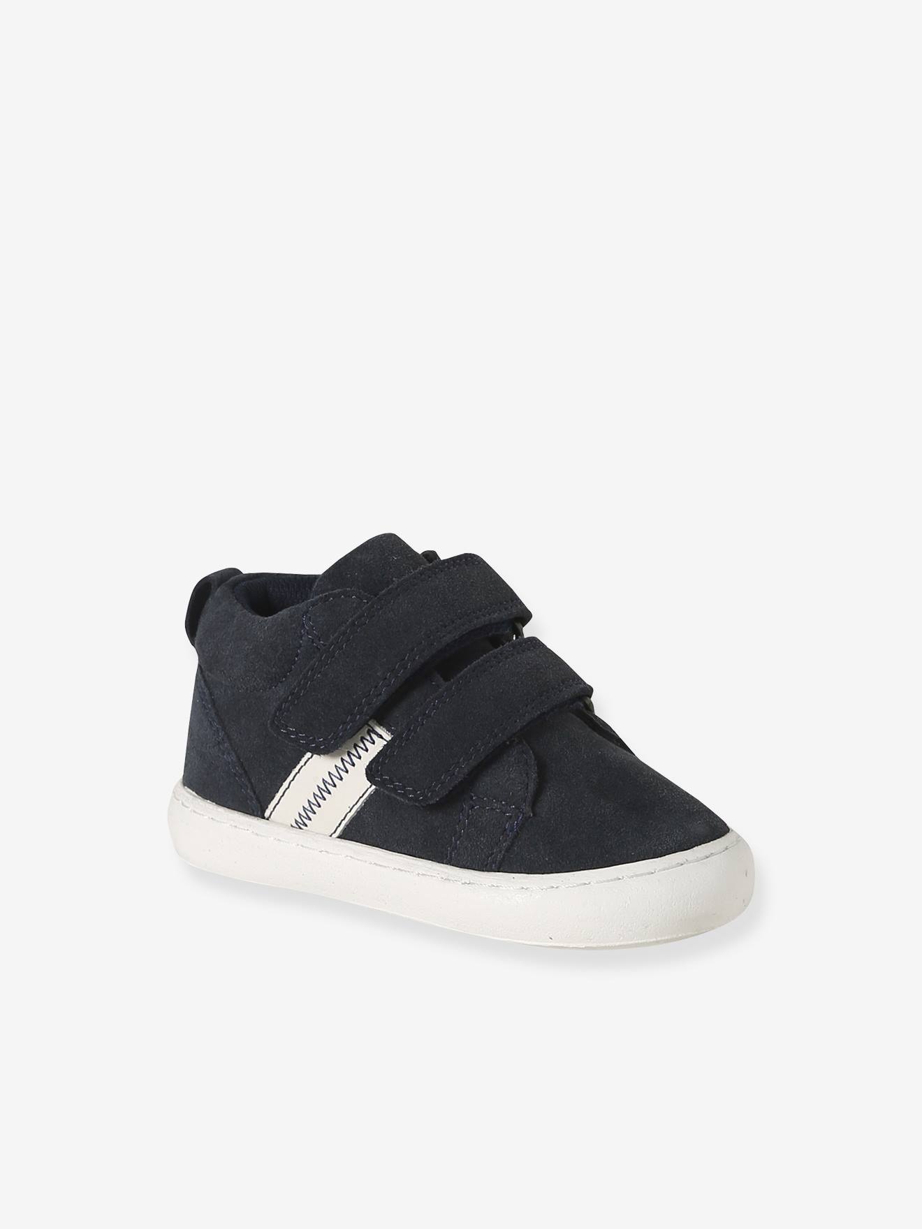Baskets Mid gevoerd met klittenband leer baby marineblauw