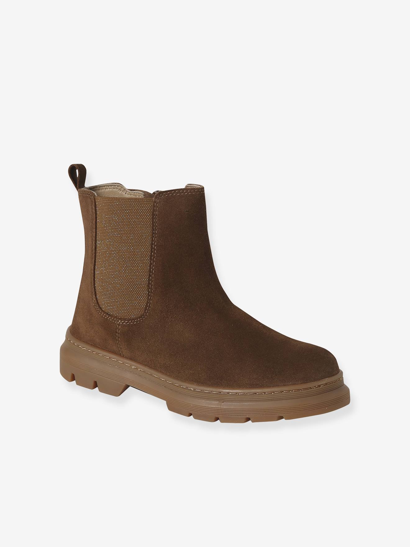 Vertbaudet Boots Voor Meisjes Van Leer, Elastisch En Met Rits Kameel