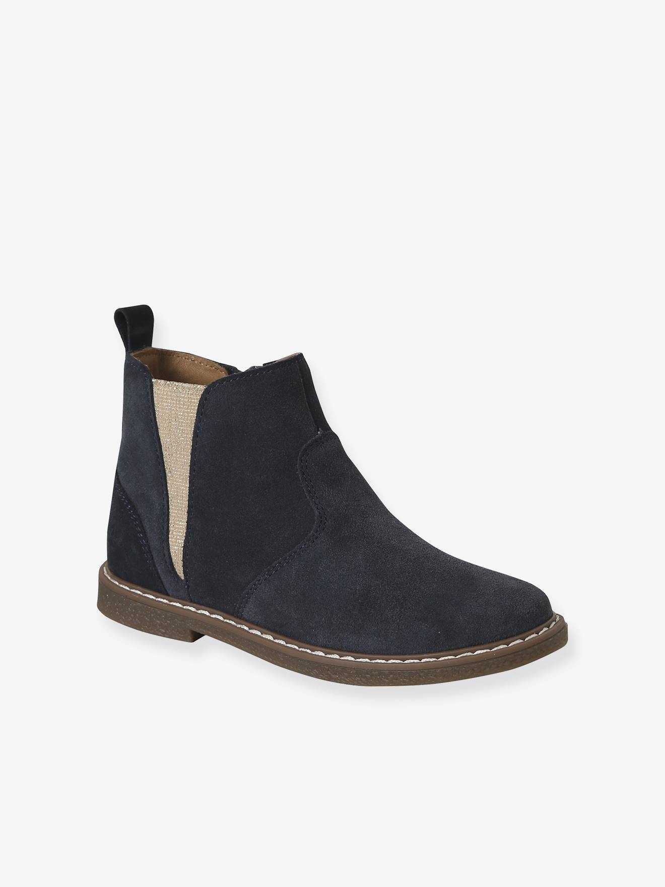 Vertbaudet Elastische Boots Van Leer Voor Kinderen, Kleuterschoolcollectie Marineblauw