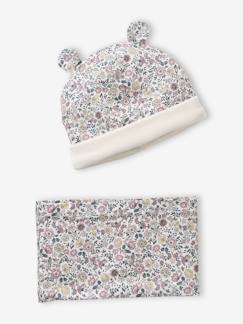 -Babyset muts en snood baby met bloemenprint, gevoerd met sherpa