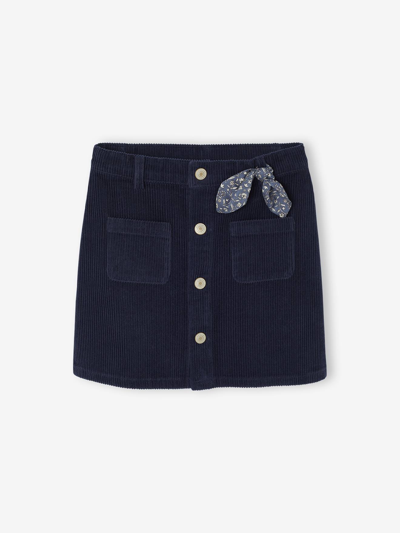 Vertbaudet Fluwelen Rok Met Knopen Met Sierstrik Marineblauw