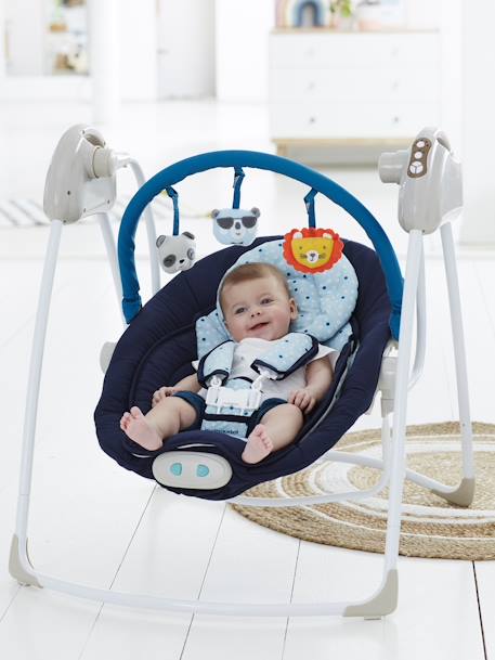 Schommelstoel met speeltjesboog Babyswing van VERTBAUDET Bedrukt grijs+EFFEN DONKERBLAUW - vertbaudet enfant 