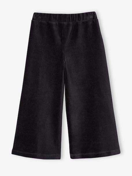 Wijde, fluwelen broek voor meisjes antraciet+bruin+chocoladebruin+grijsblauw+kaki+pruim+rozen+zachtpaars - vertbaudet enfant 