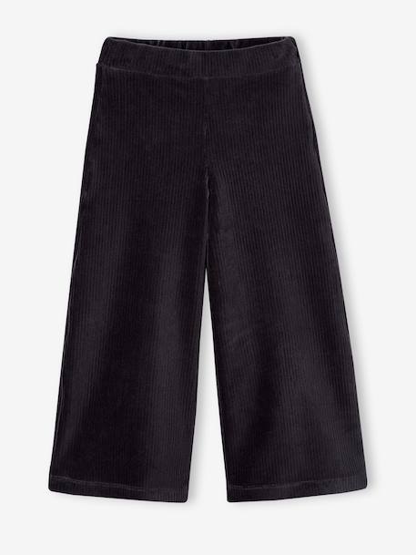 Wijde, fluwelen broek voor meisjes antraciet+bruin+chocoladebruin+grijsblauw+kaki+pruim+rozen+zachtpaars - vertbaudet enfant 