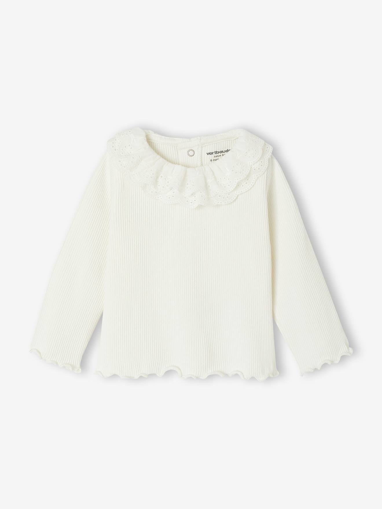 Vertbaudet T-shirt Baby Met Lange Mouwen En Geborduurde Kraag Ecru