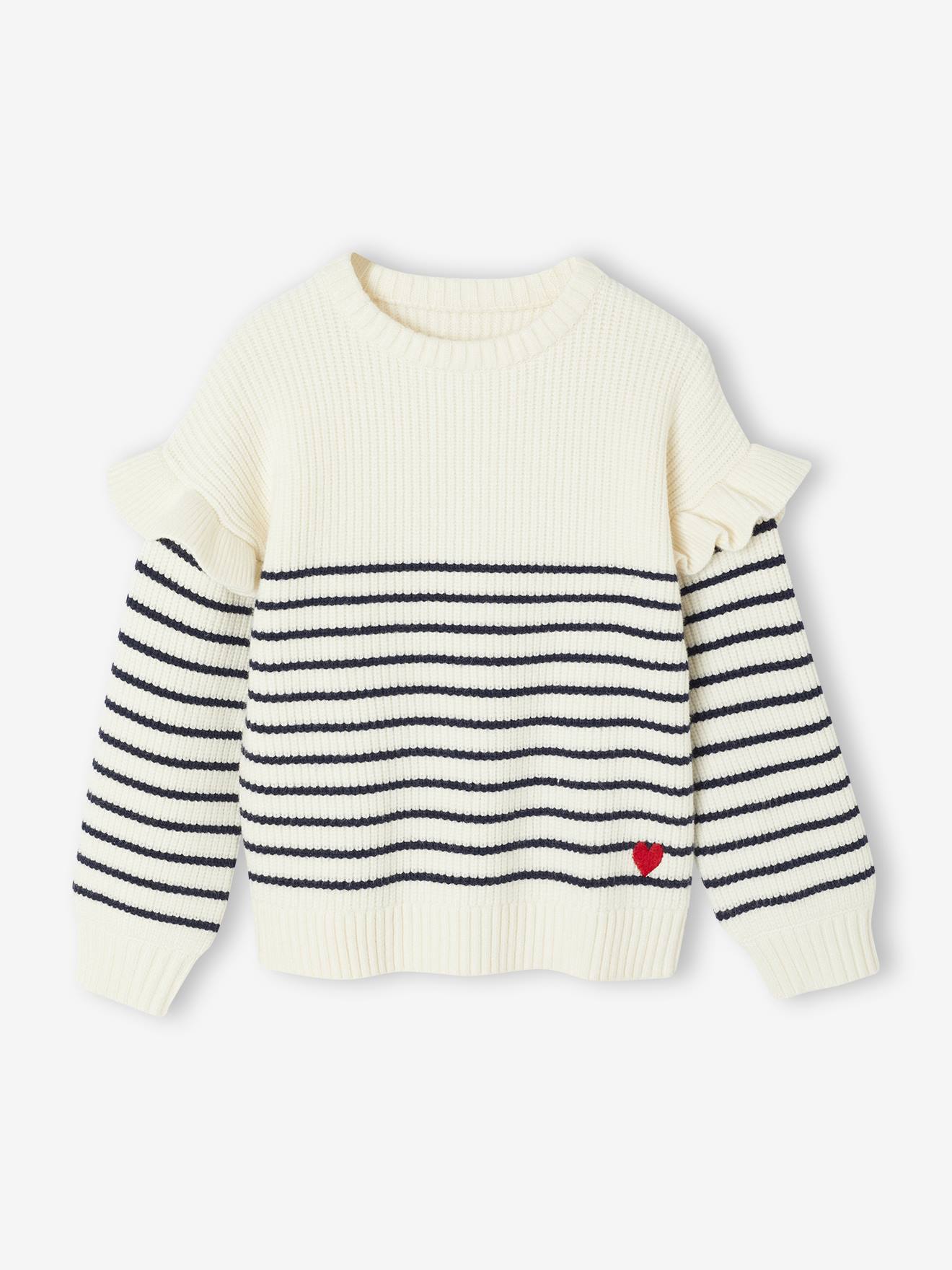 Vertbaudet Trui Met Ruches Aan De Mouwen Meisjes Marineblauw, Gestreept