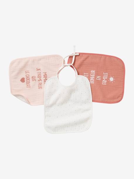 Lot De 3 Bavoirs Bebe En Lange Lot Rose Puericulture