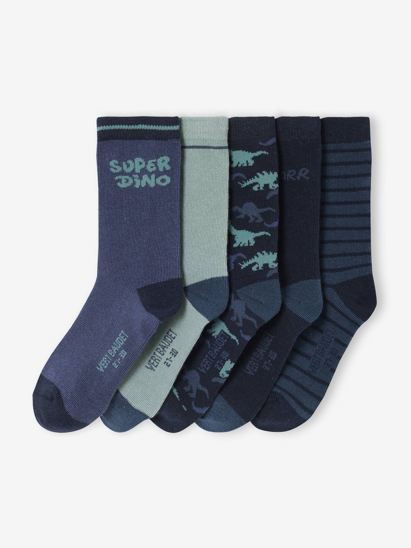 Vertbaudet Set Van 5 Paar Sokken "Super Dino" Jongen Marineblauw