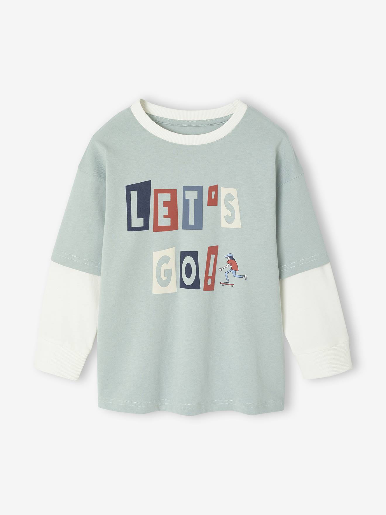 T-shirt met gelaagd effect en flockprint voor jongens blauwgroen