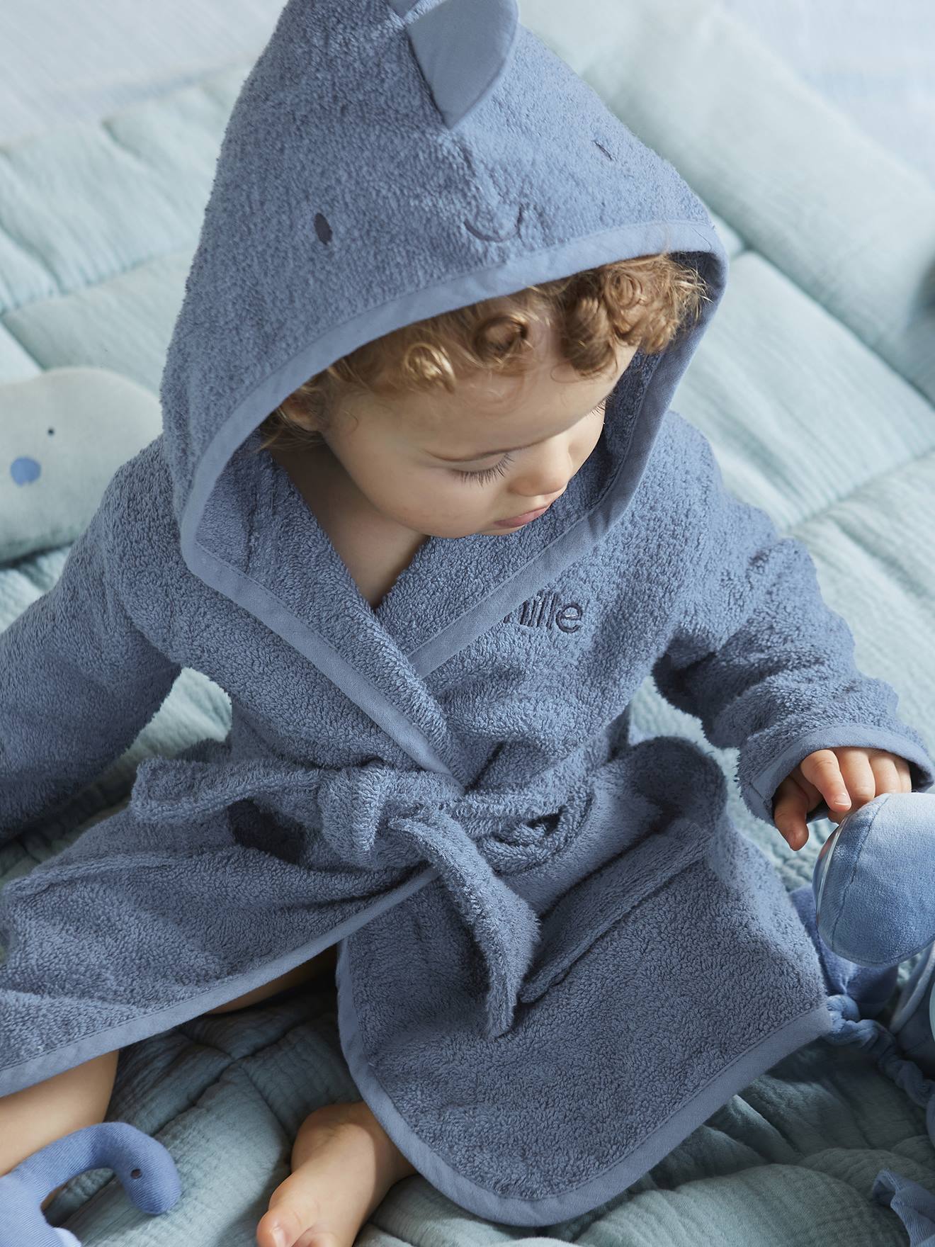 Vertbaudet Personaliseerbare Kinderbadjas Kleine Dino Oeko-Tex® Blauw