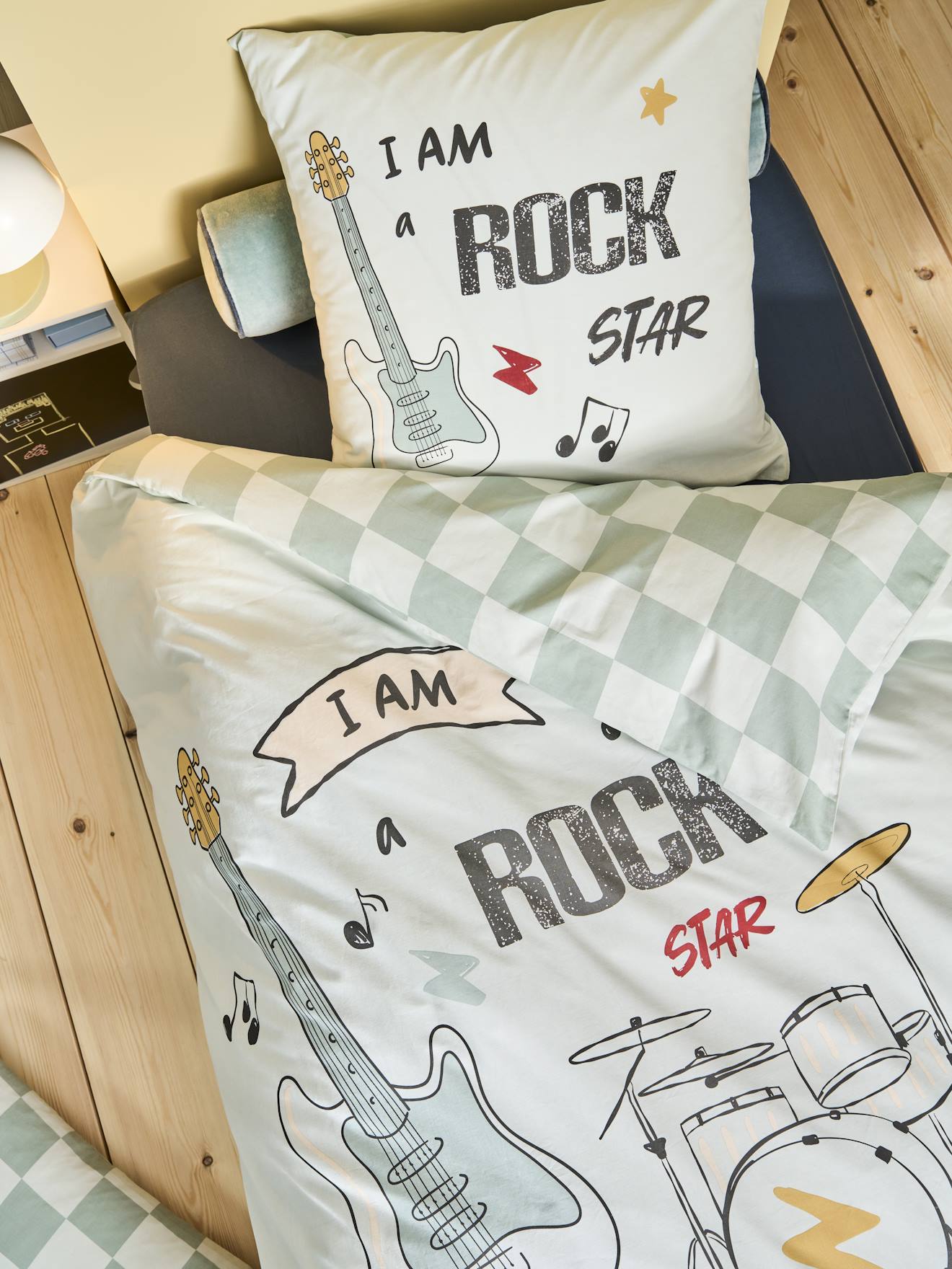 Vertbaudet Bedset Dekbedovertrek + Kussensloop Kind Rock Music Saliegroen