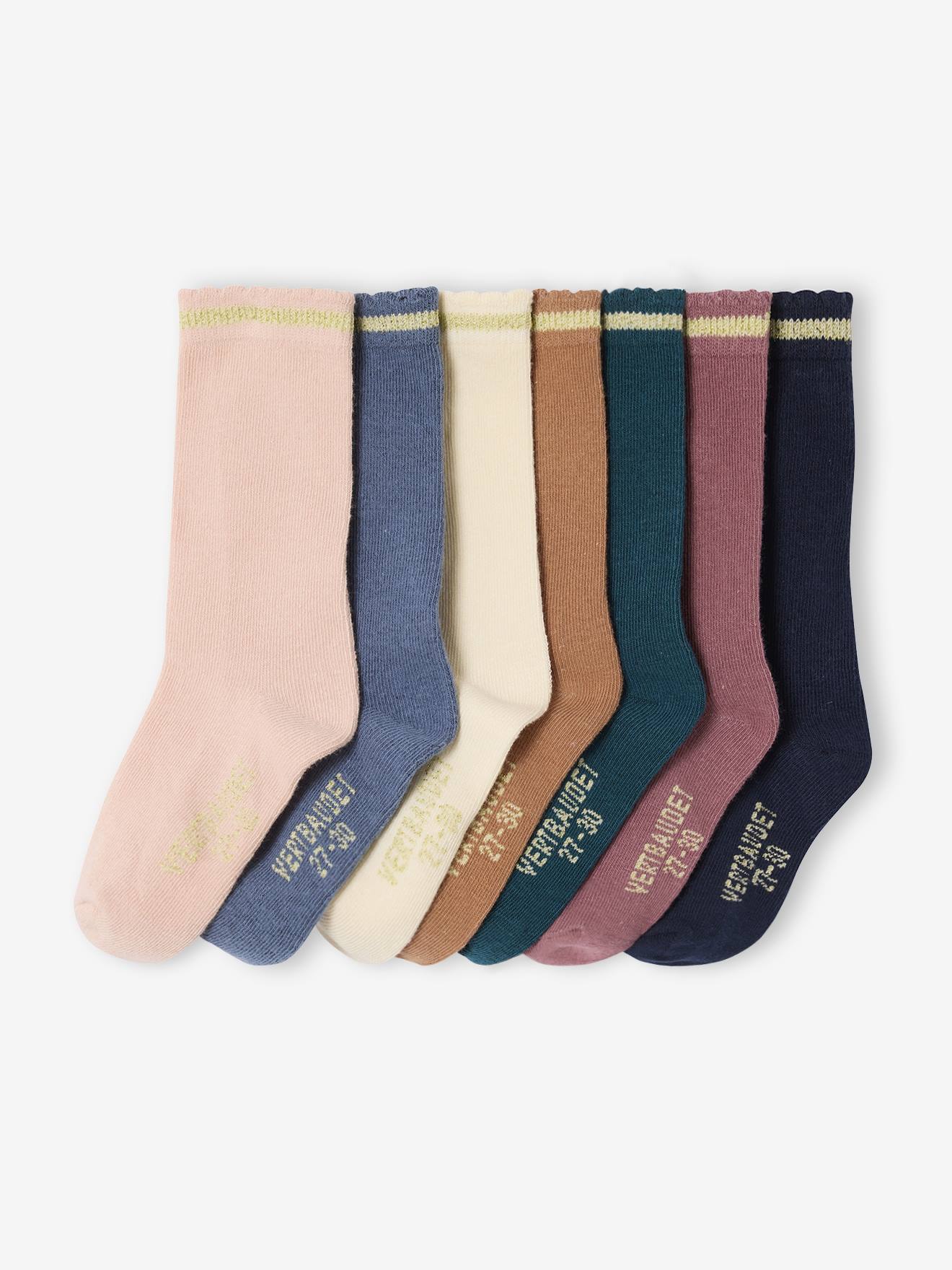 Vertbaudet 7 Paar Half Hoge Sokken Met Lurex Voor Meisjes Roze (poederkleur)