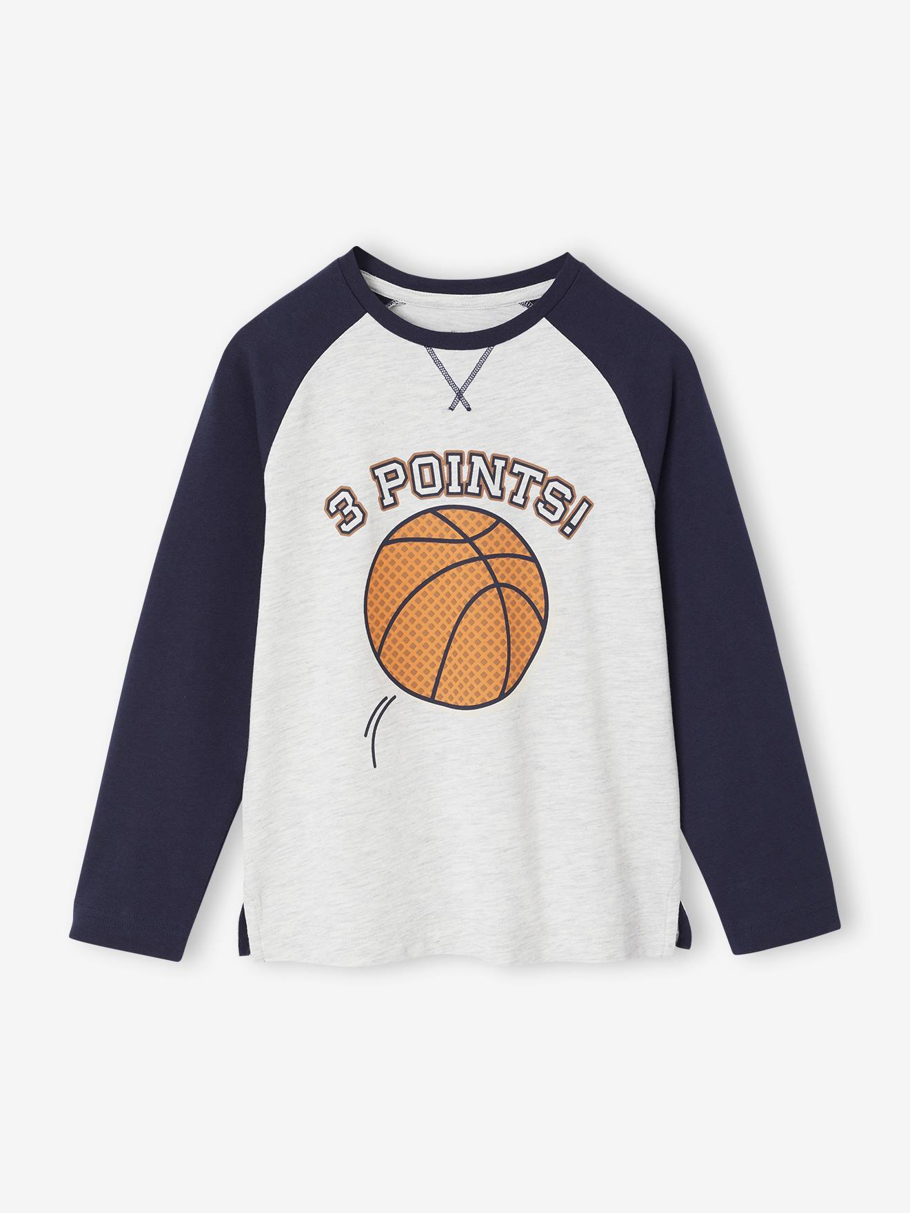 Vertbaudet T-shirt Met Contrasterende Lange Mouwen Voor Jongens Gemêleerd Wit