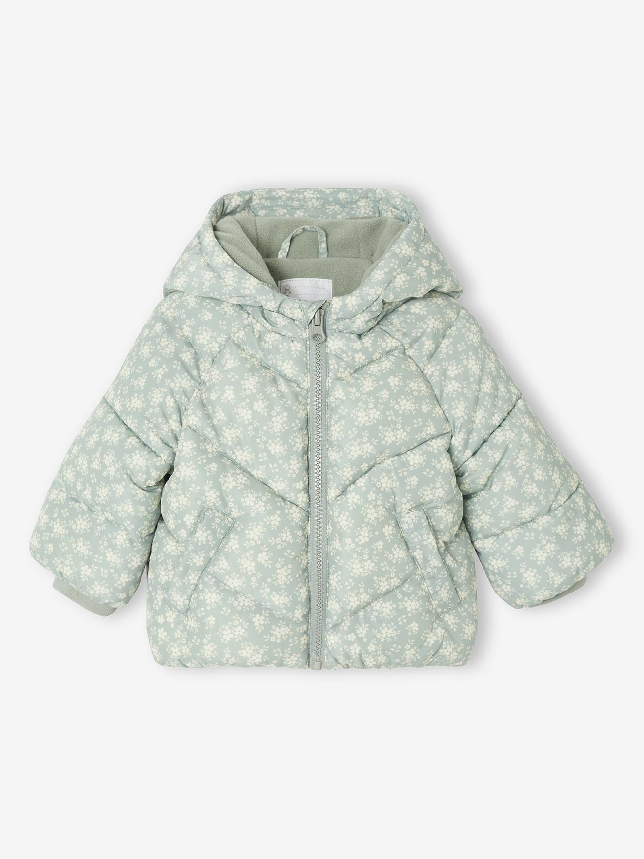 Vertbaudet Donsjack Voor Baby's Met Print En Capuchon Saliegroen