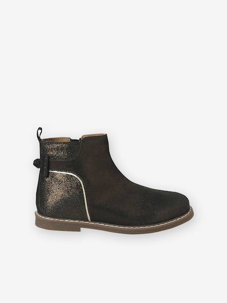 Boots enfant fille cuir zippées camel+marine+noir imprimé - vertbaudet enfant 