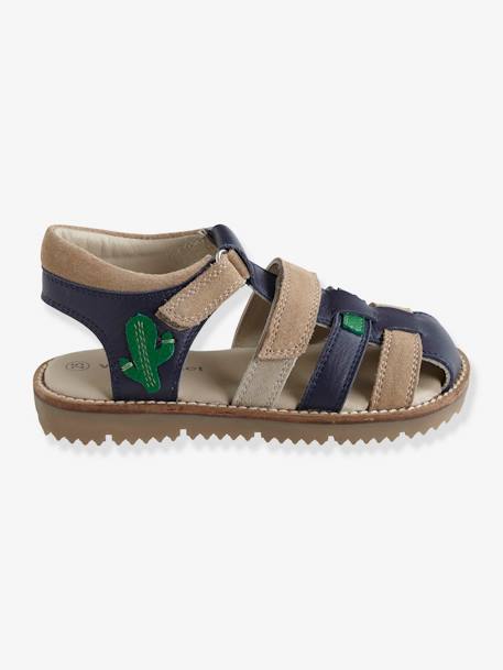 Leren sandalen met klittenband voor jongens bruin+ZAND - vertbaudet enfant 